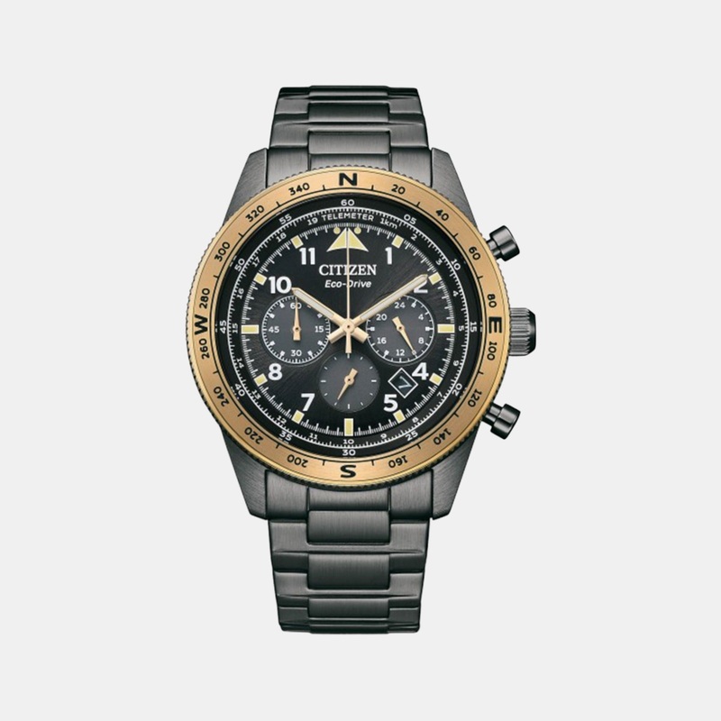 Eco-Drive Men Black Dial Chronograph Stainless Steel Watch CA4556-89E