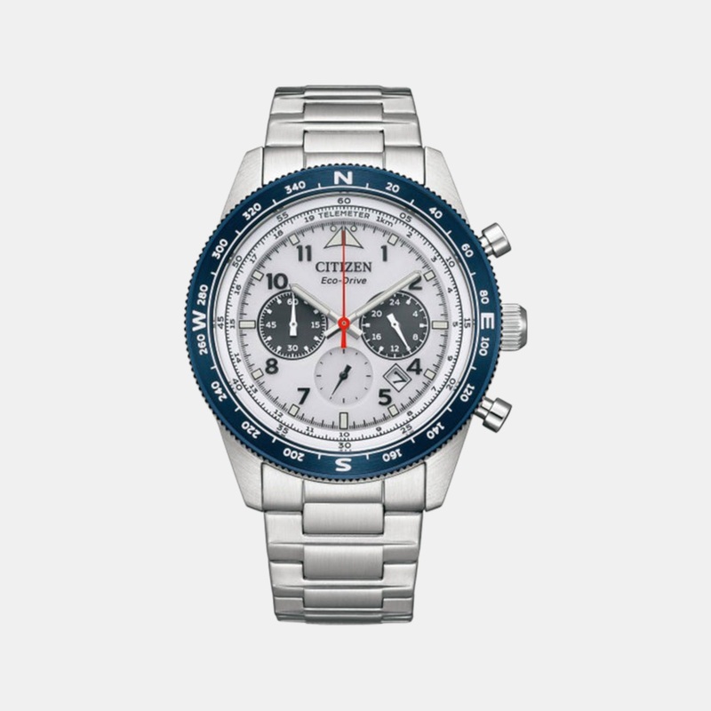 Eco-Drive Men White Dial Chronograph Stainless Steel Watch CA4554-84H
