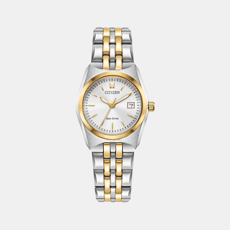 Eco-Drive Women White Dial Analog Stainless Steel Watch EW2299-50A