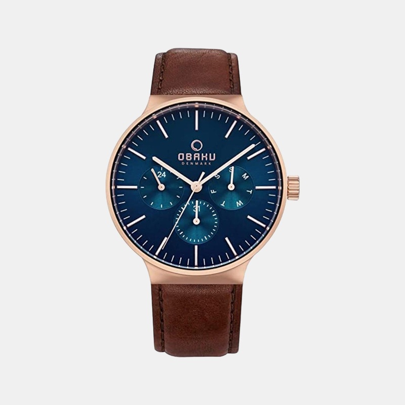 Men's Blue Analog Brown Leather Watch V229GMVLRN