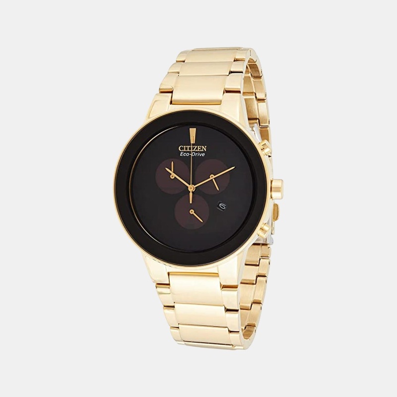 Eco-Drive Men Black Dial Chronograph Stainless Steel Watch AT2242-55E