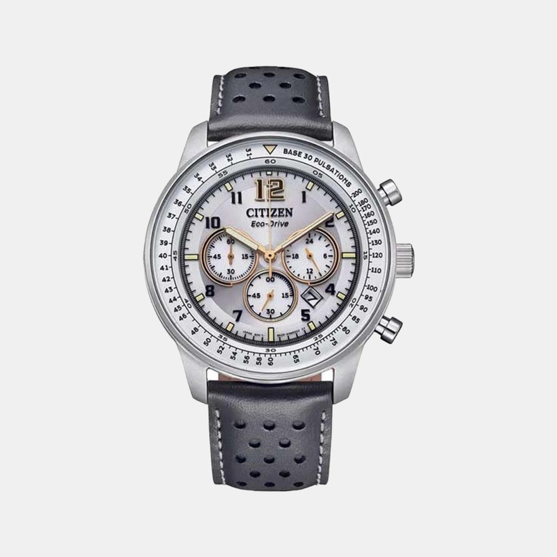 Eco-Drive Men Grey Dial Chronograph Leather Watch CA4500-24H