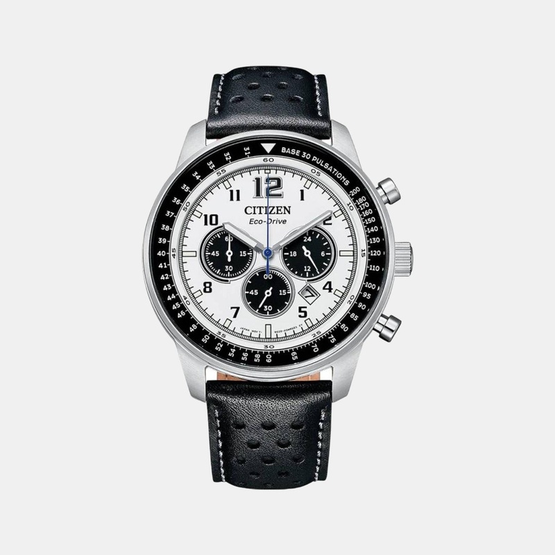 Eco-Drive Men White Dial Chronograph Leather Watch CA4500-32A