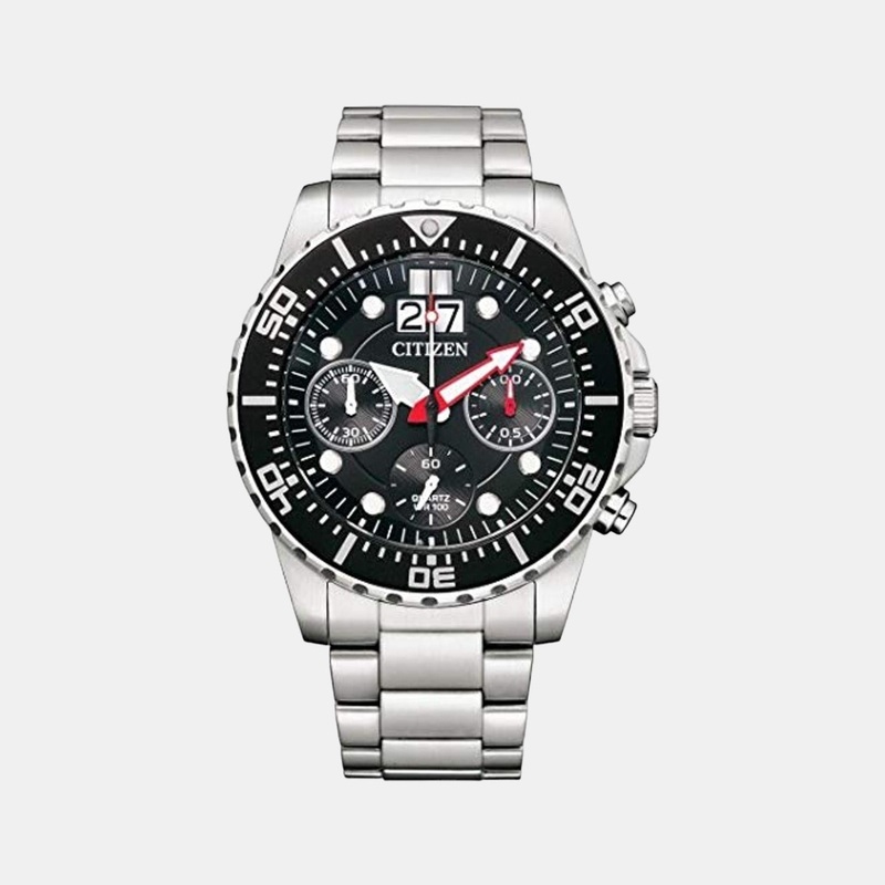 Men Quartz Black Dial Chronograph Stainless Steel Watch AI7000-83E
