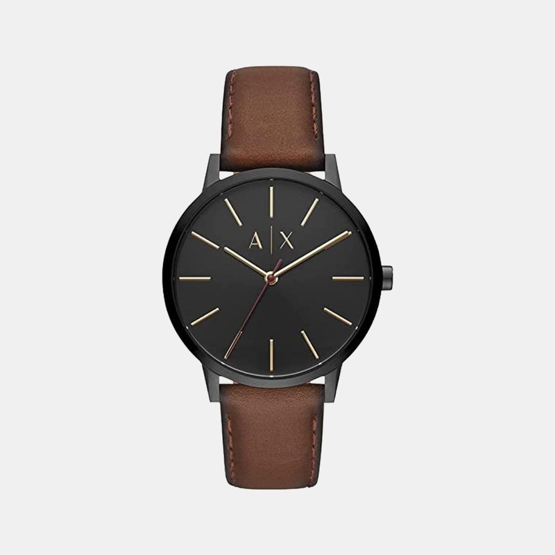 Men's Black Analog Leather Watch AX2706