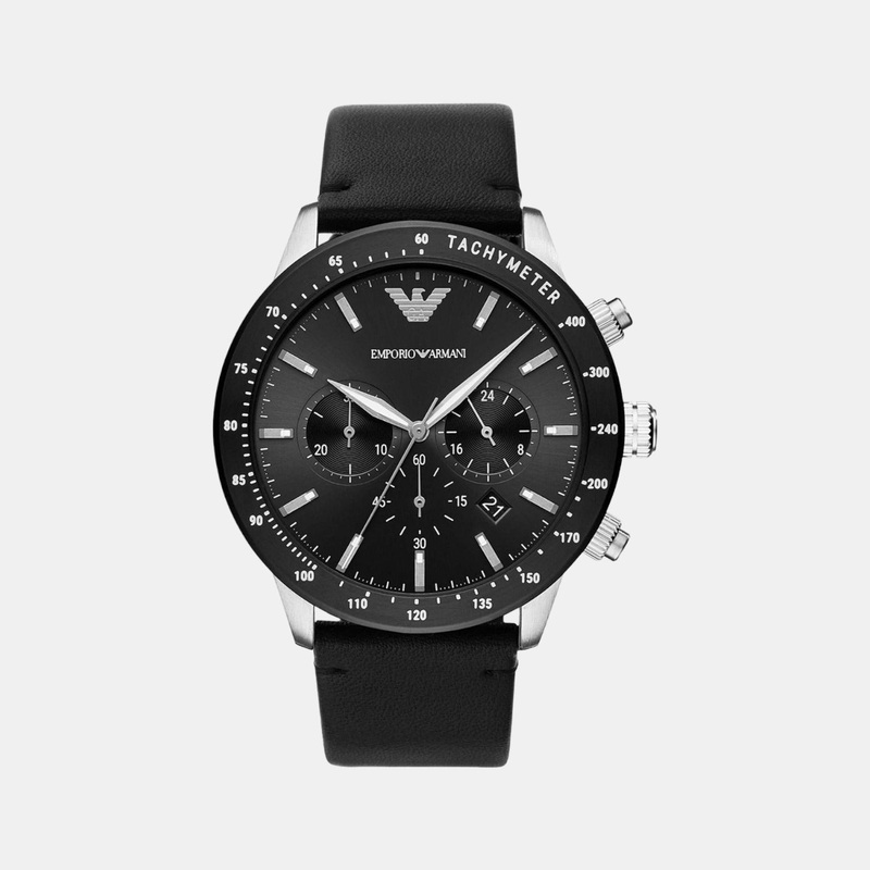 Men's Black Leather Chronograph Watch AR11243