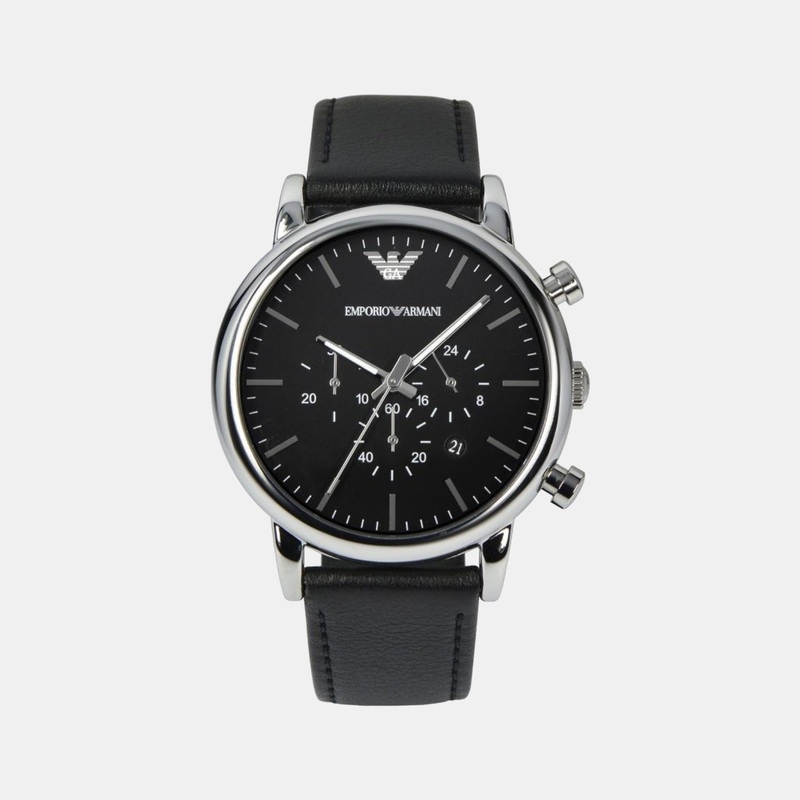 Men's Black Leather Chronograph Watch AR1828