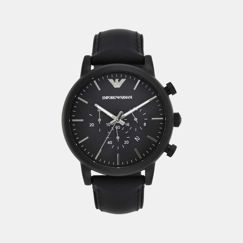 Men's Black Leather Chronograph Watch AR1970