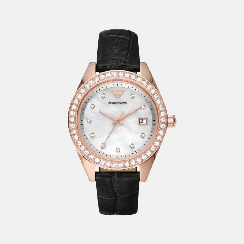 Women's White Analog Leather Watch AR11505