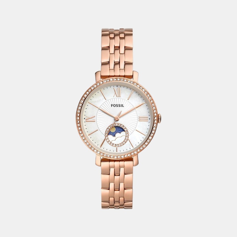 Jacqueline Sun Moon Women Quartz Mother-Of-Pearl Dial Analog Stainless Steel Watch ES5165