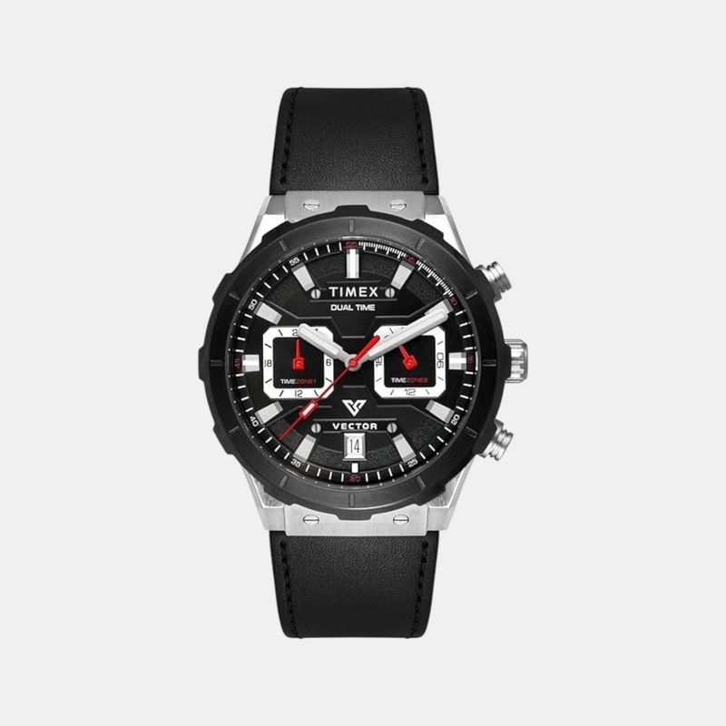 Men Quartz Black Dial Chronograph Leather Watch TWEG24800