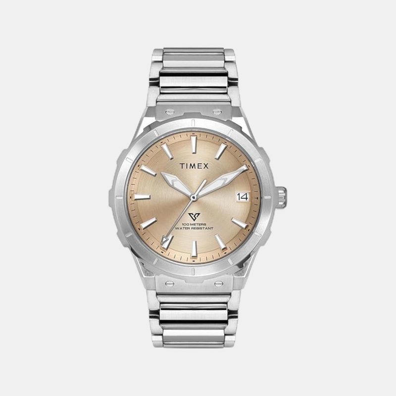 Men Quartz Champagne Dial Analog Stainless Steel Watch TWEG24803