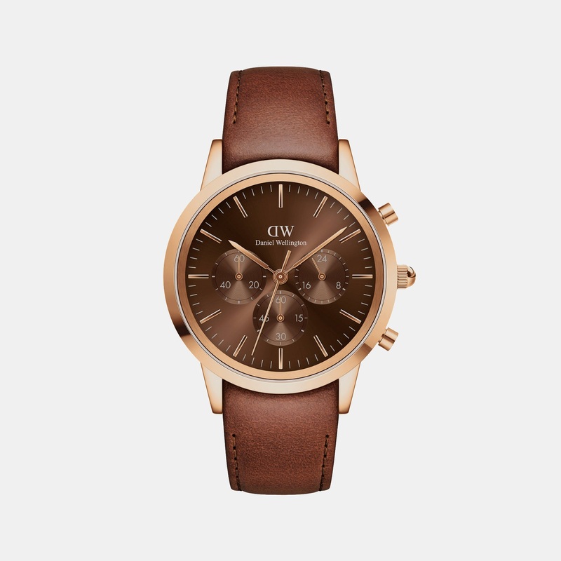 Iconic Men's Brown Chronograph Leather Watch DW00100640K