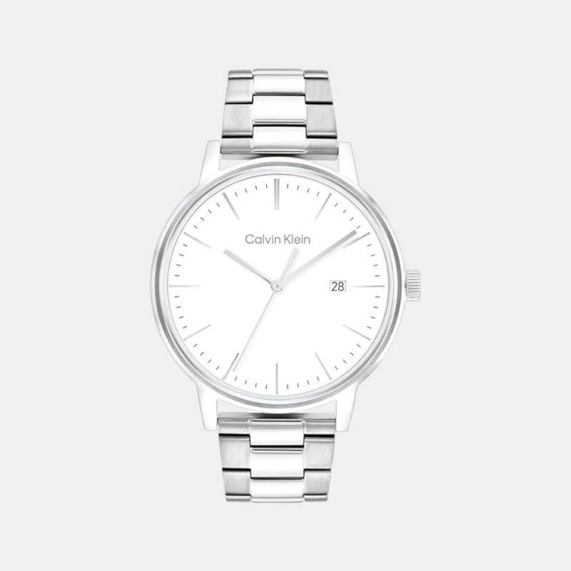 Linked Bracelet Men Quartz White Dial Analog Stainless Steel Watch 25200477