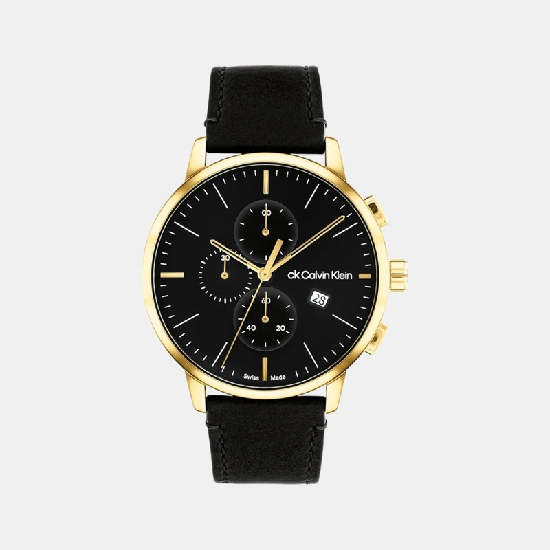Swiss Chrono Men Quartz Black Dial Chronograph Leather Watch 25000038