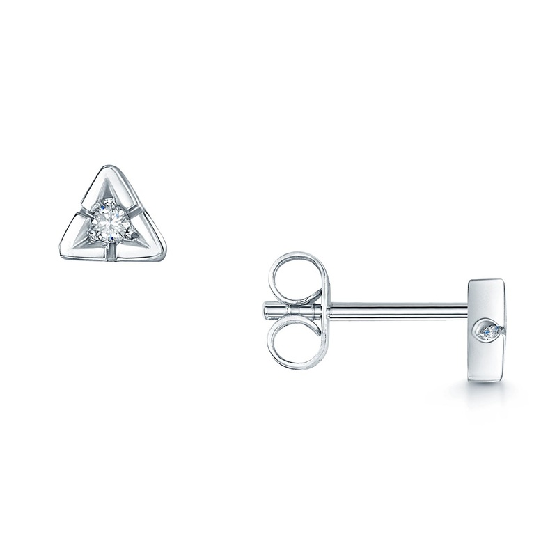 18ct White Gold Round Brilliant Cut Diamond Triangle Style Rub Over Set Earrings