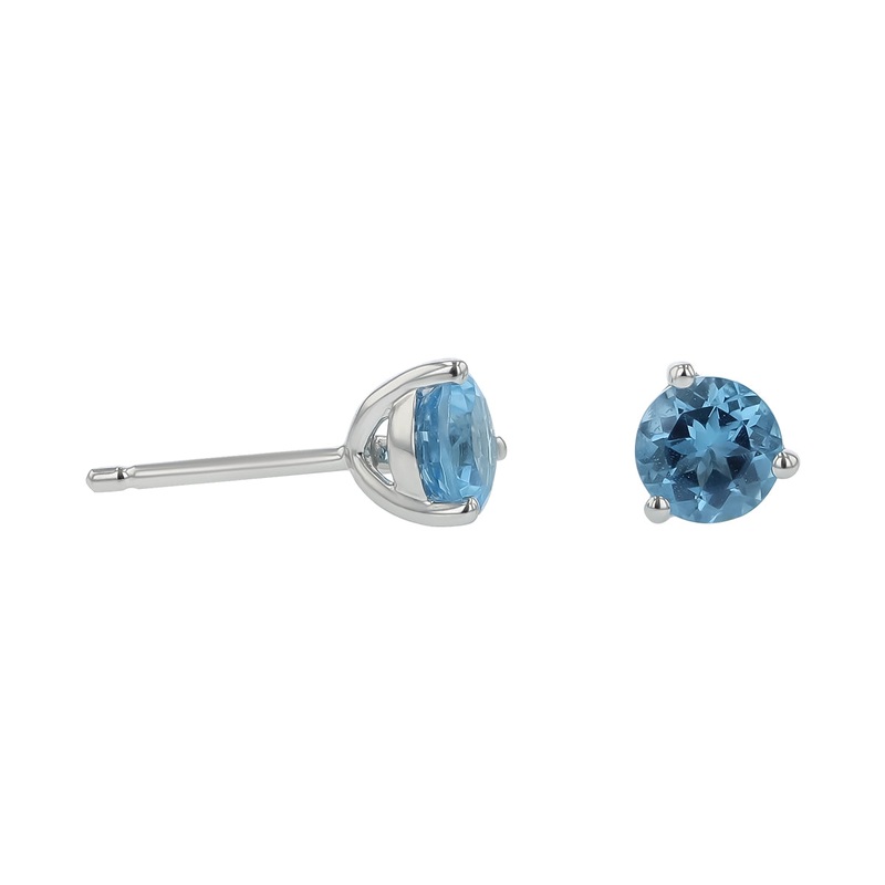 1.28ct Blue Topaz Martini 3 Prong Stud Earrings in 14K White Gold