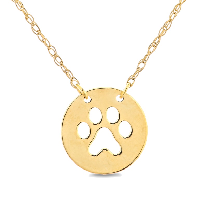 14k Gold Mini Paw-Print Pendant Necklace, 16-18"