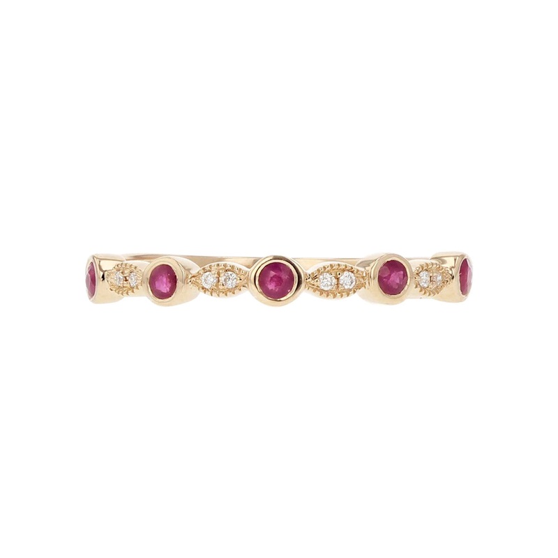 14K Rose Gold Diamond and Ruby Wedding Band