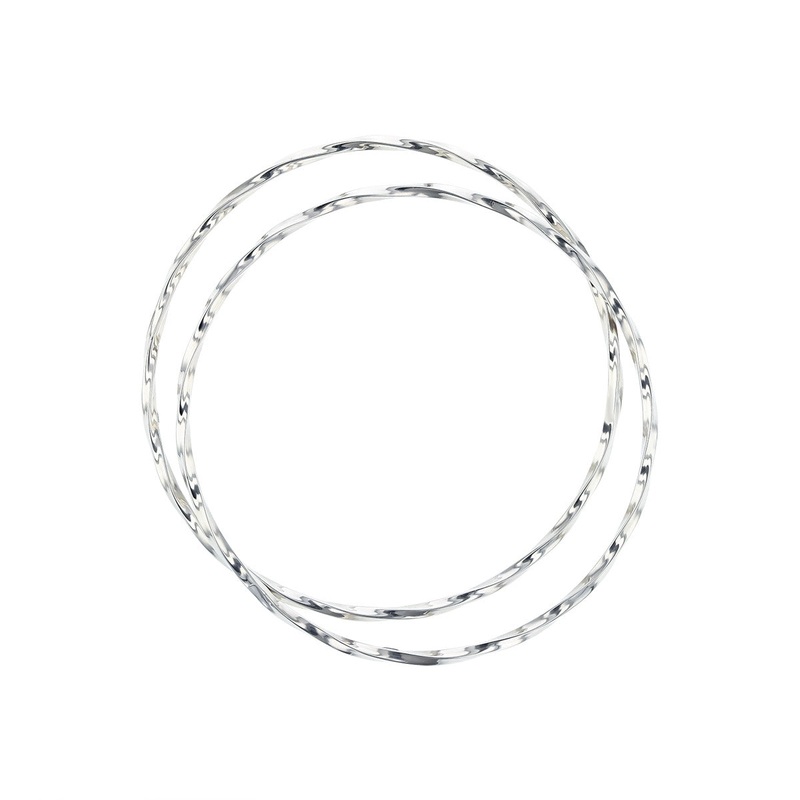 14K White Gold Square Twist Bangle Bracelet
