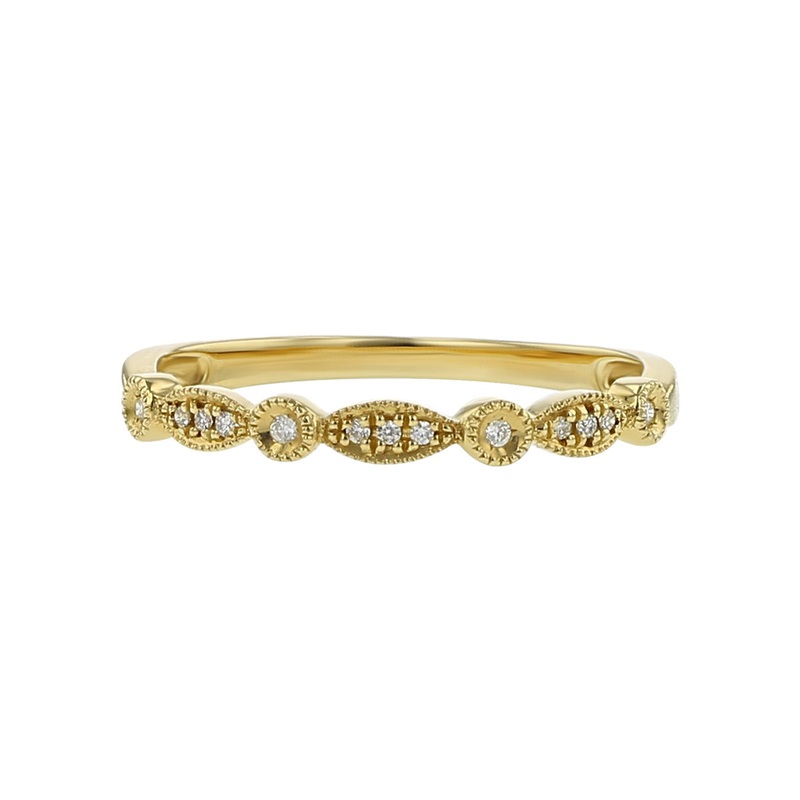 14K Yellow Gold Diamond Milgrain Wedding Band