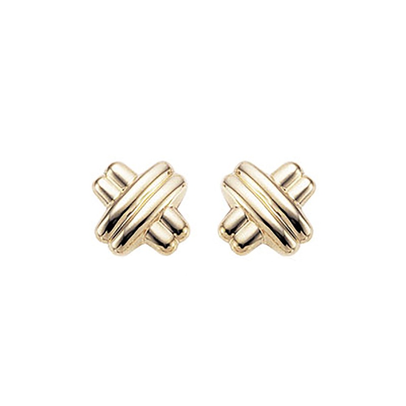 14K Yellow Gold Medium Cross Button Earrings