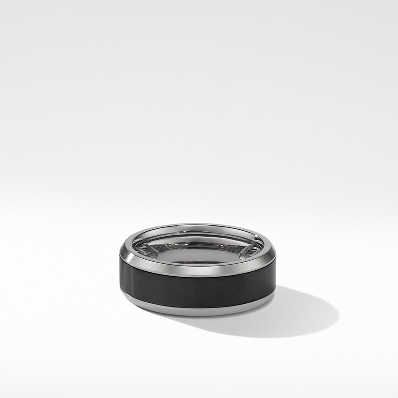 Beveled Band Ring in Grey Titanium with Black Titanium, 8mm