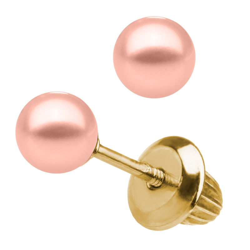 Children's 14k Gold Pink Dye Pearl Stud Earrings