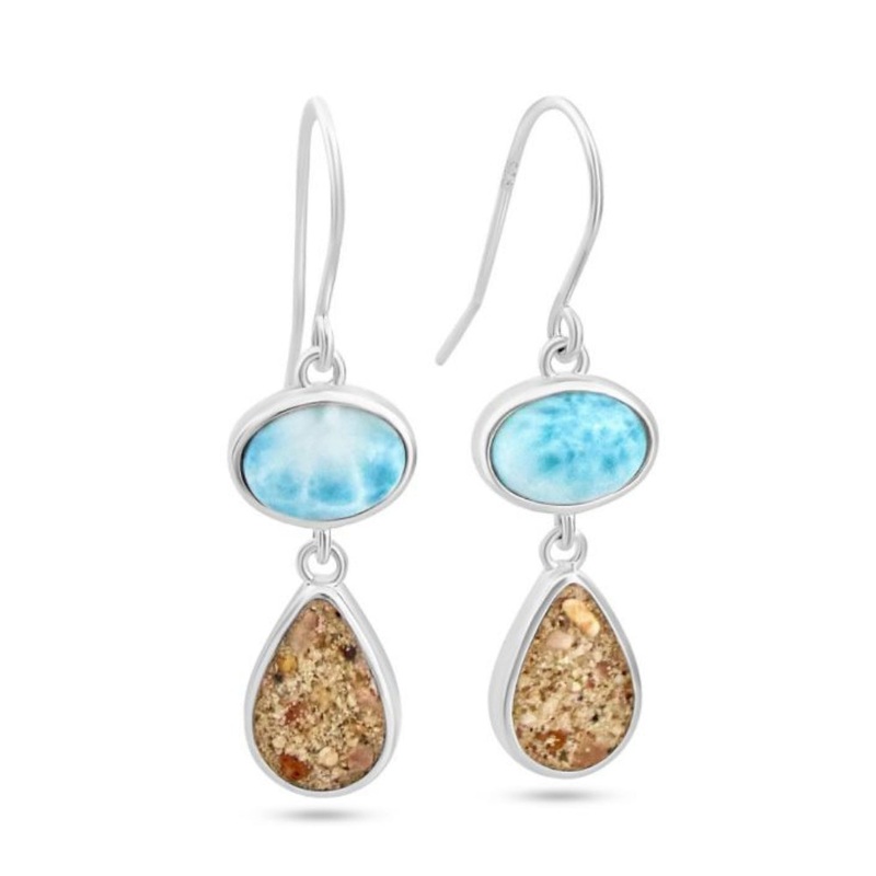 Dune Stepping Stone Drop Earrings - Larimar & Sand