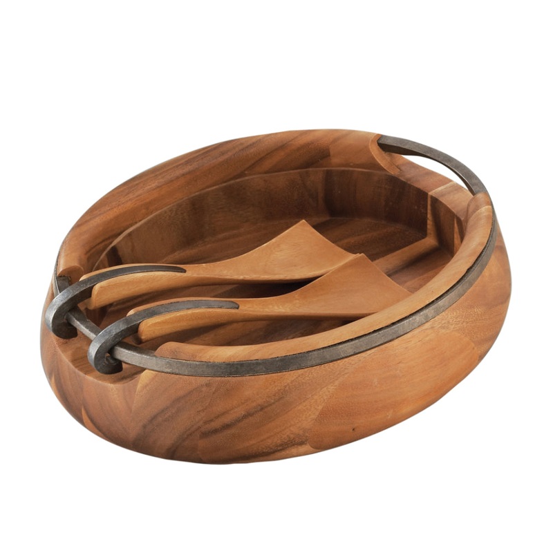 Nambe Anvil Salad Bowl with Servers