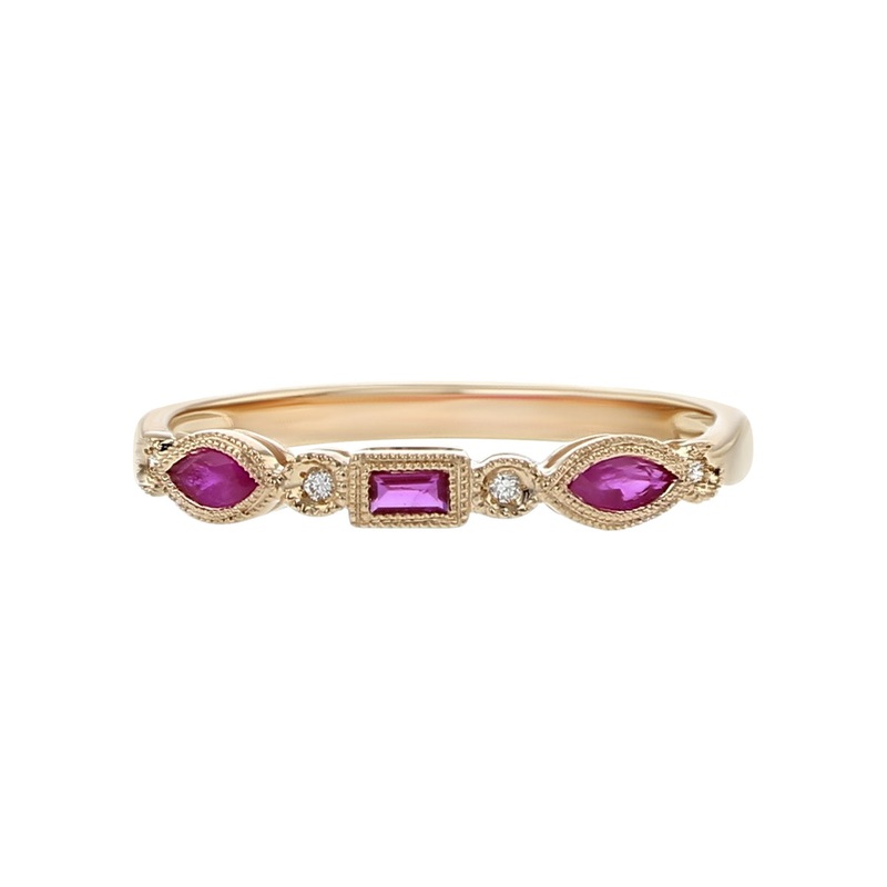 0.21ct Ruby and 0.015ct Diamond Stackable Ring in 14K Rose Gold, Size 9