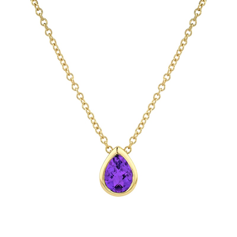 0.90ct Pear Checkerboard Cut Amethyst Pendant in 18K Yellow Gold, with cable chain