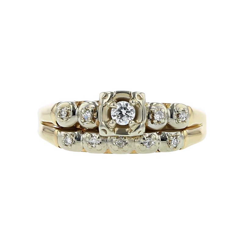 14K Engagement Ring and Wedding Band Soldered Set