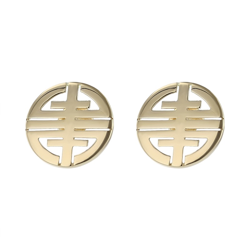 14K Gold Earrings with Geometric Cut-Out Pattern