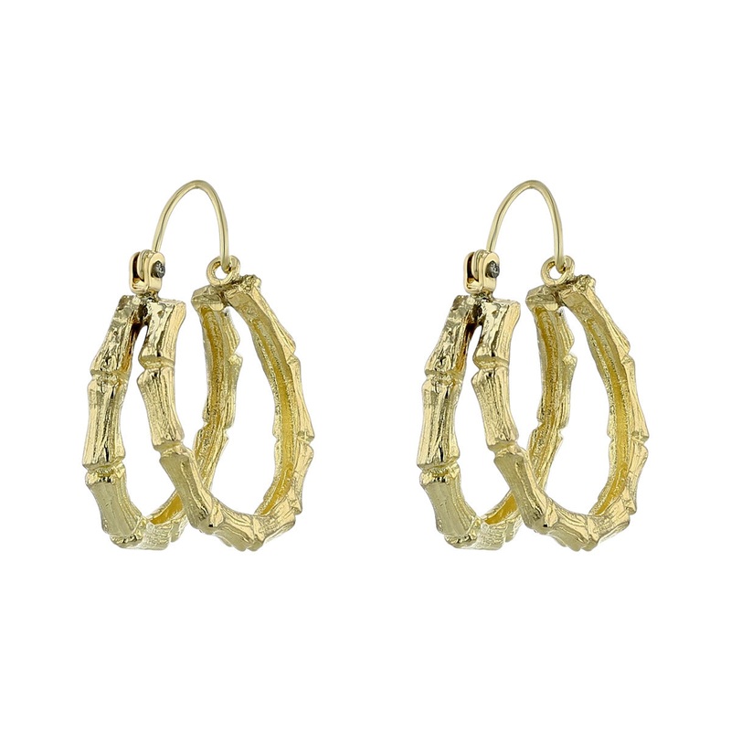 14K Yellow Gold Bamboo Double Hoop Earrings