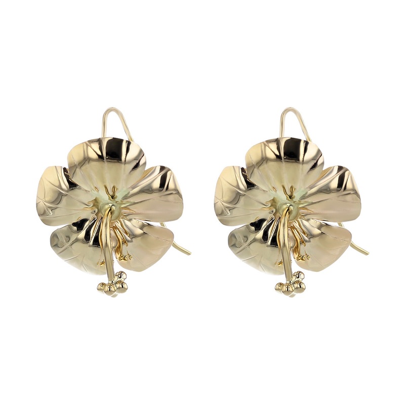 14K Yellow Gold Flower Dangle Earrings