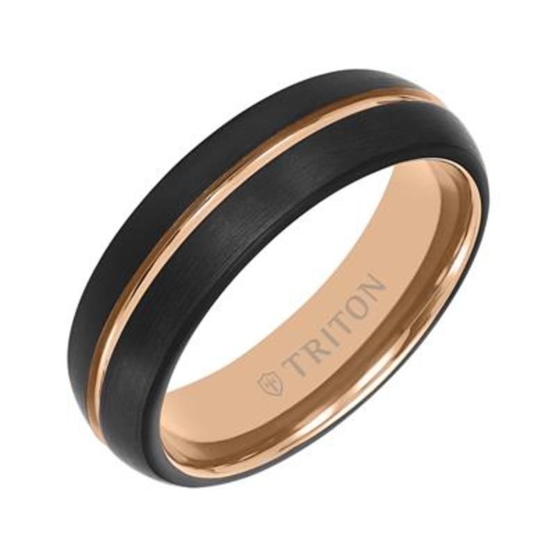 6.5mm Brushed Band in Black Tungsten and Rose PVD Size 10
