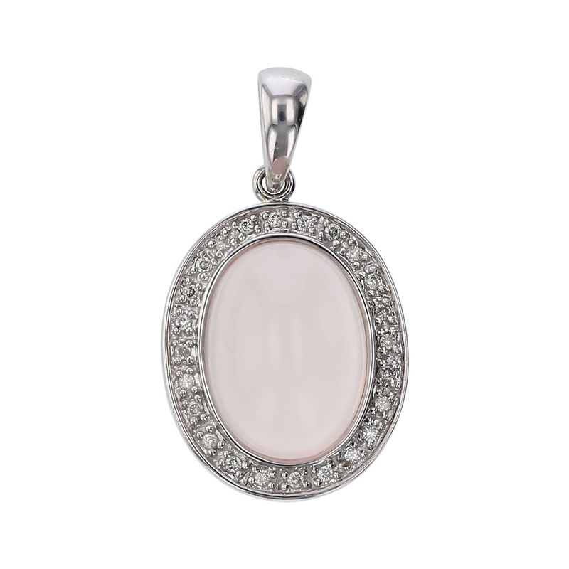 14K Gold Pink Moonstone and Diamond Halo Pendant