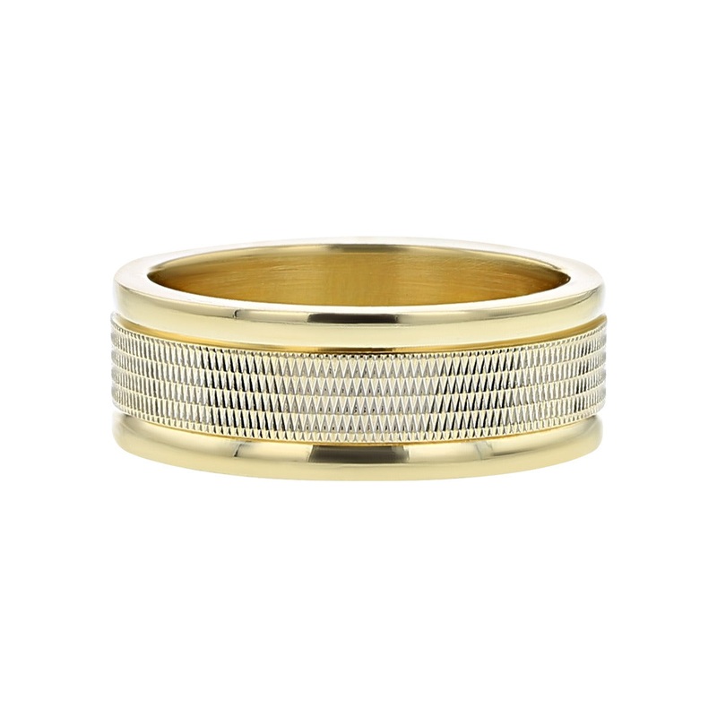 14K White and Yellow Gold Textured Wedding Band