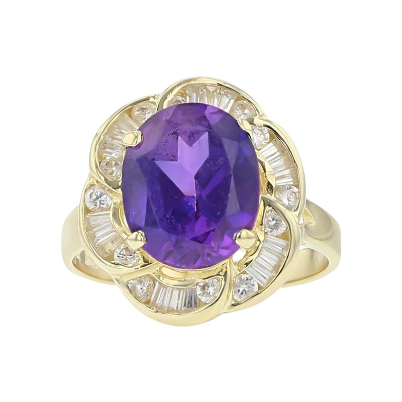 14K Yellow Gold Amethyst and Diamond Halo Ring