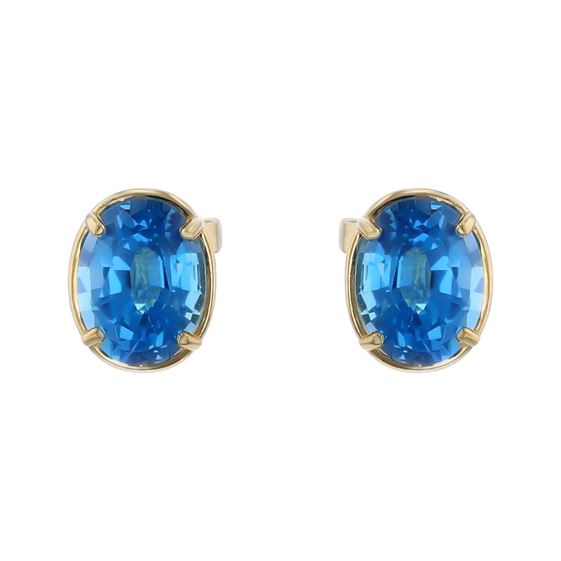 14K Yellow Gold Blue Topaz Stud Earrings