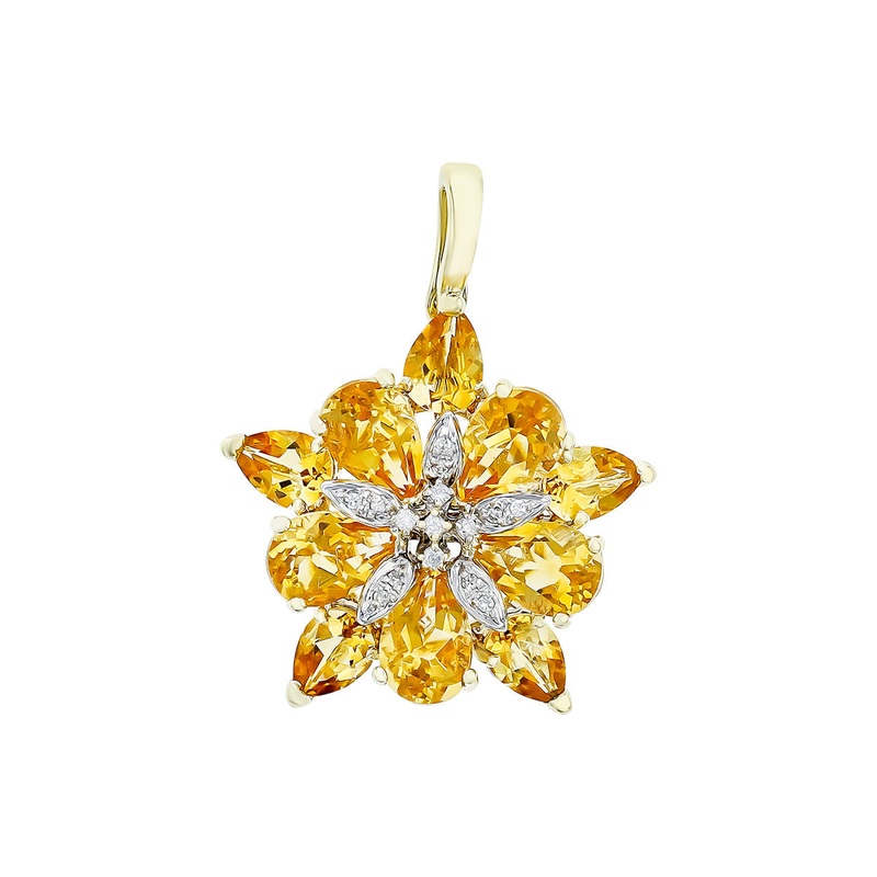 14K Yellow Gold Citrine and Diamond Pendant