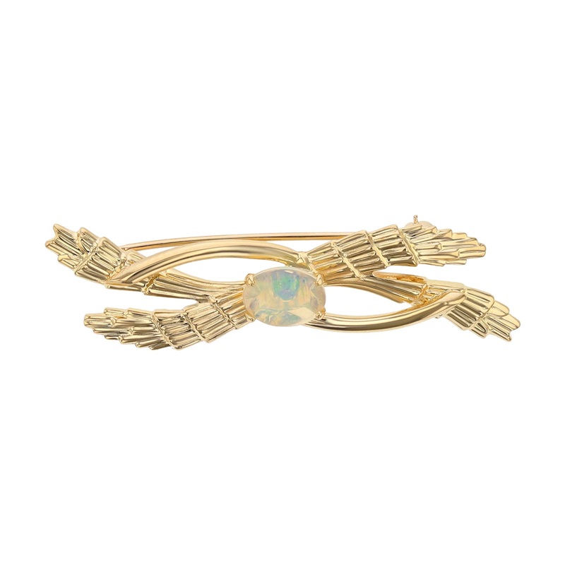 14K Yellow Gold Crystal Opal Bow Pin