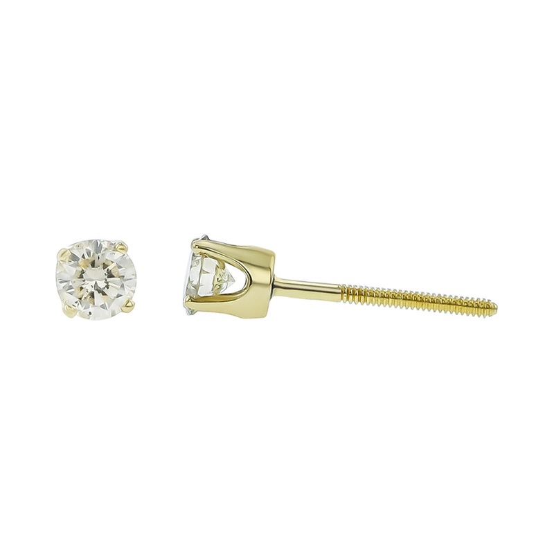 14K Yellow Gold Diamond Stud Earrings with Screwbacks