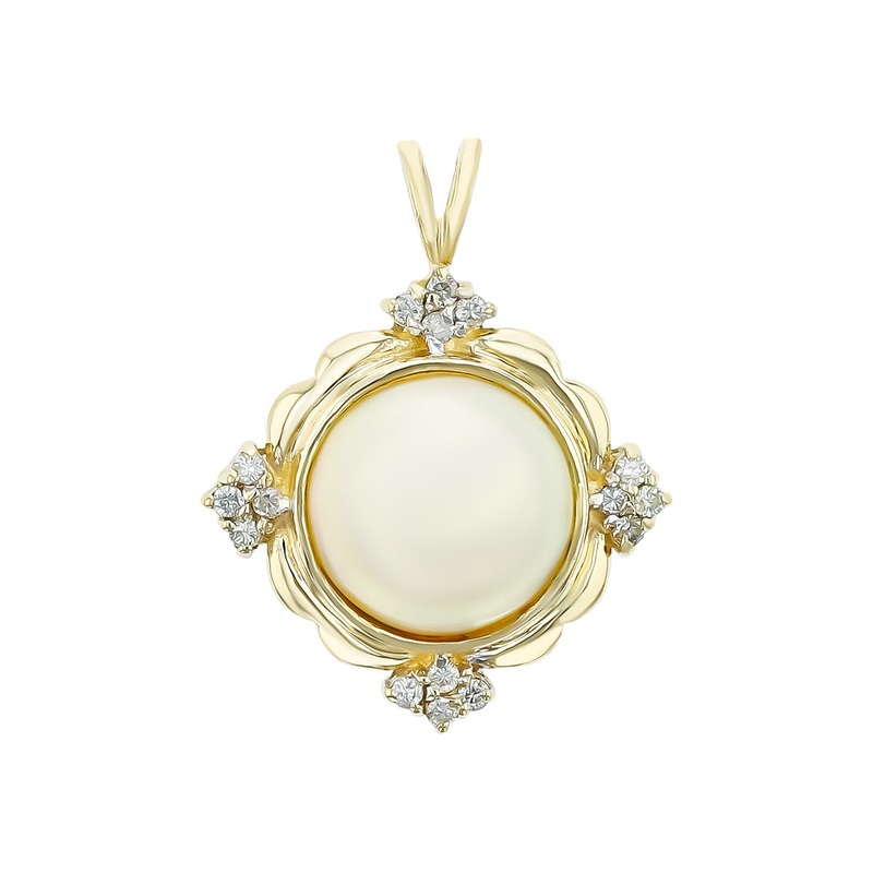 14K Yellow Gold Mabe Pearl and Diamond Pendant