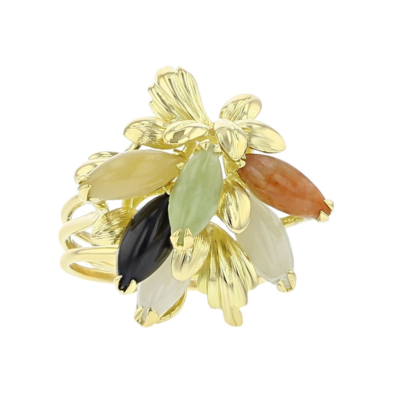 14K Yellow Gold Multi Color Agate Flower Ring