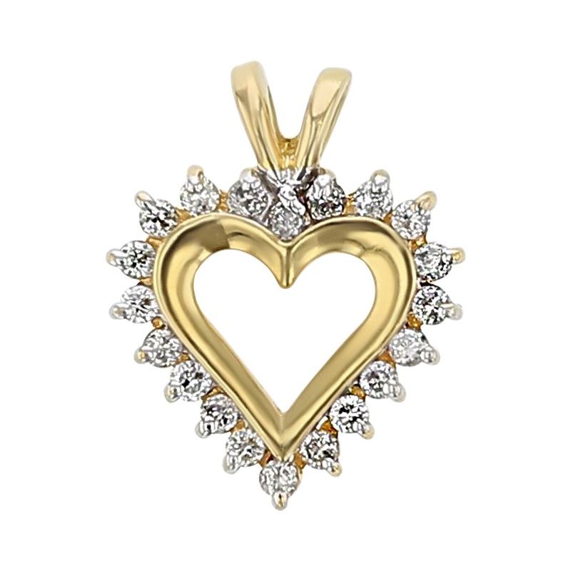 14K Yellow Gold Open Heart Diamond Pendant