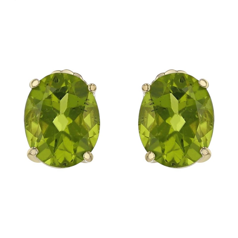14K Yellow Gold Oval Peridot Stud Earrings