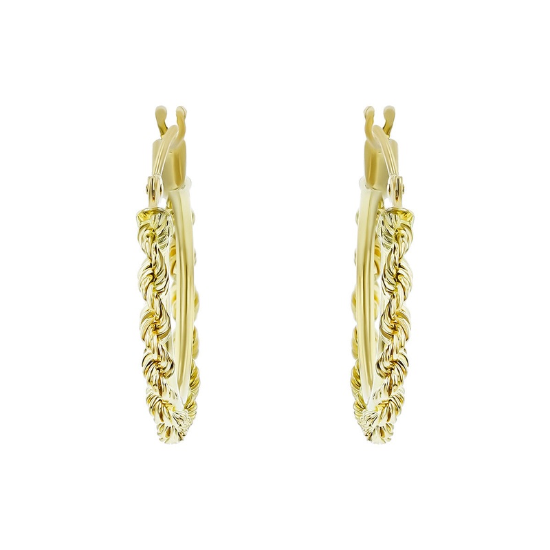 14K Yellow Gold Rope Hoop Earrings
