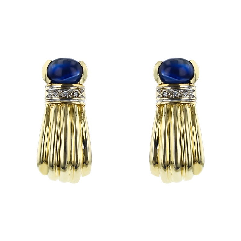 14K Yellow Gold Sapphire and Diamond Earrings